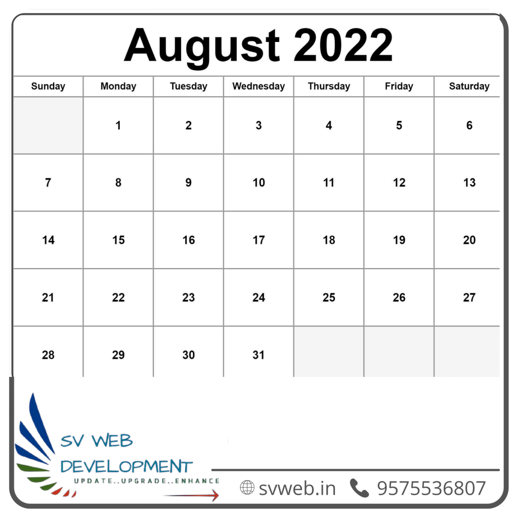 List of important days and dates in August 2022